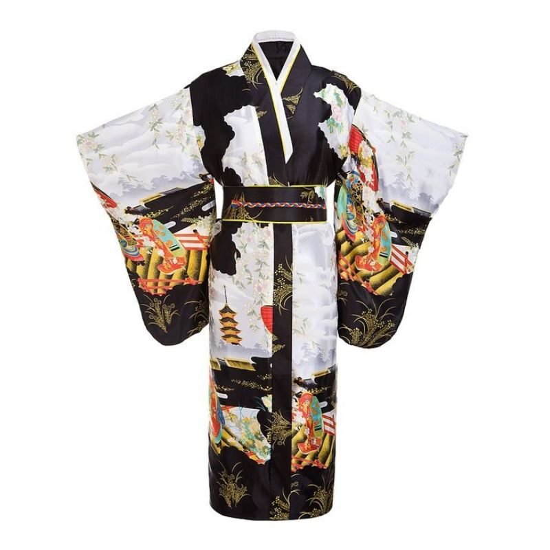 Kimono Japonais Femme Geisha Noir
