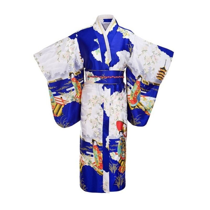Kimono Japonais Femme Geisha Bleu foncé
