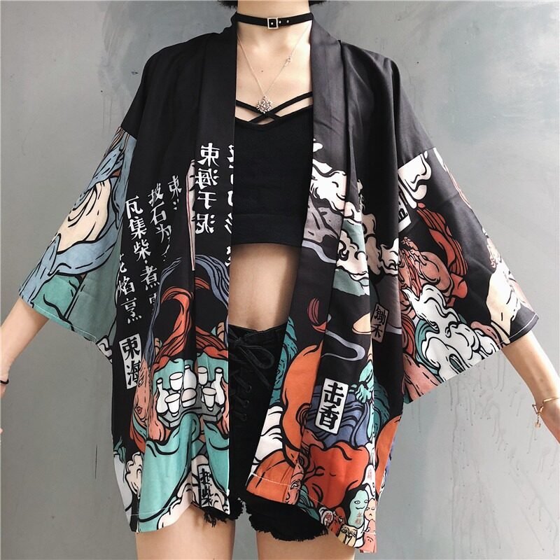 Veste Kimono Japonais Traditionnel Noir