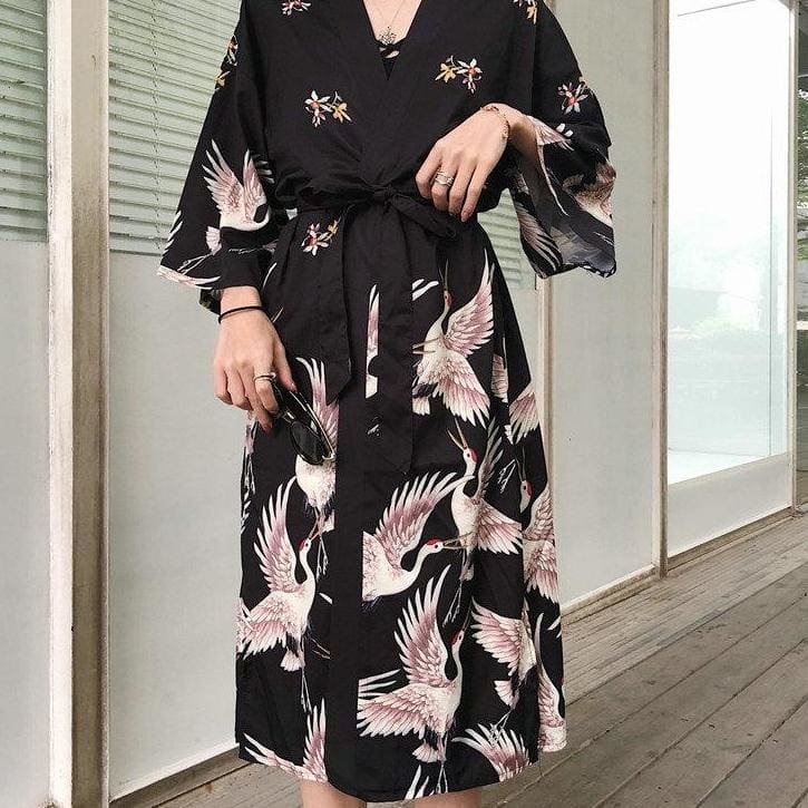 Kimono Long Femme Grues du Japon