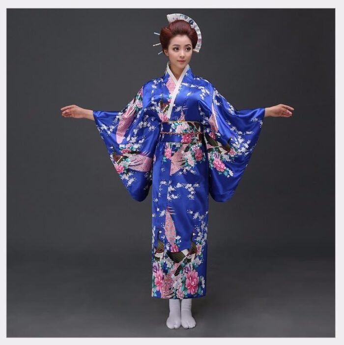 Kimono Japonais Femme Traditionnel Bleu