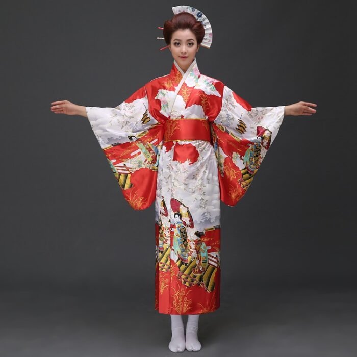 Kimono Japonais Femme Geisha Rouge