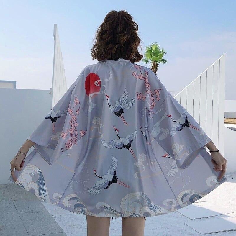 Veste Kimono Femme Vintage Blanc