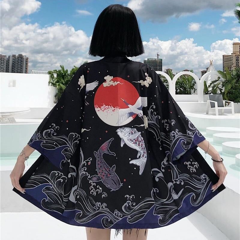 Veste Kimono Femme Fluide Noir