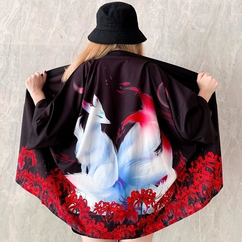 Veste Kimono Femme Renards Japonais