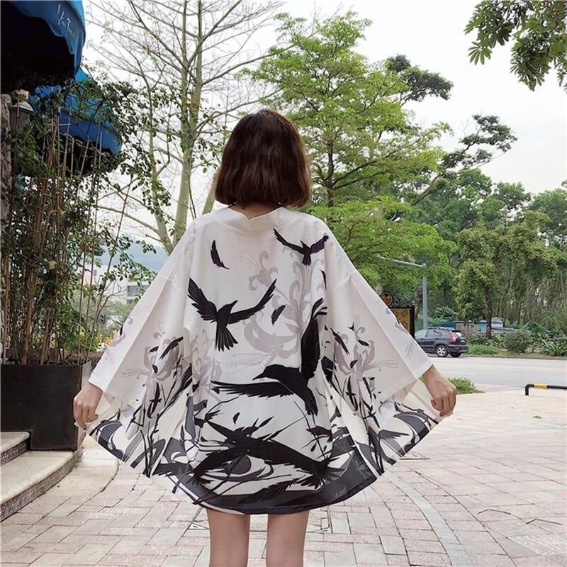 Veste Kimono Femme Noir et Blanc