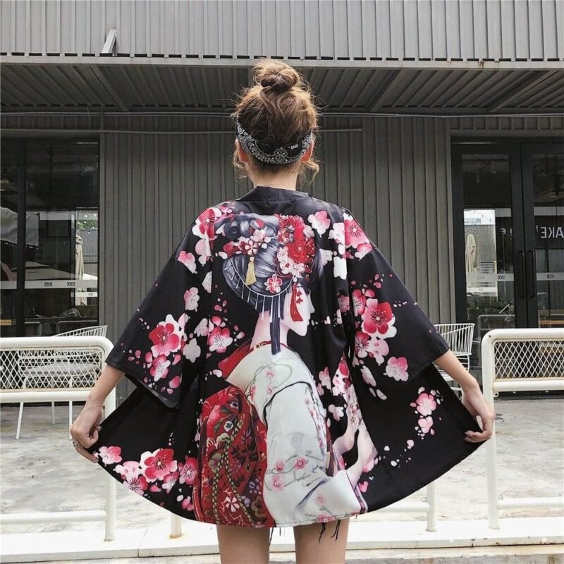Veste Kimono Femme Geisha Noir