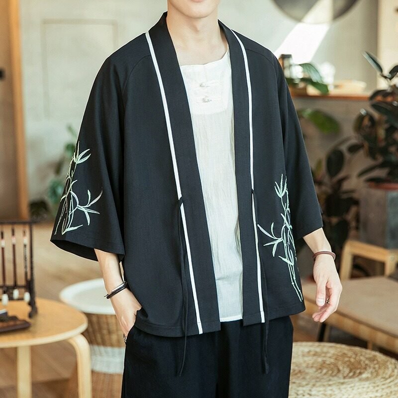 Veste Kimono Homme Bambou Noir