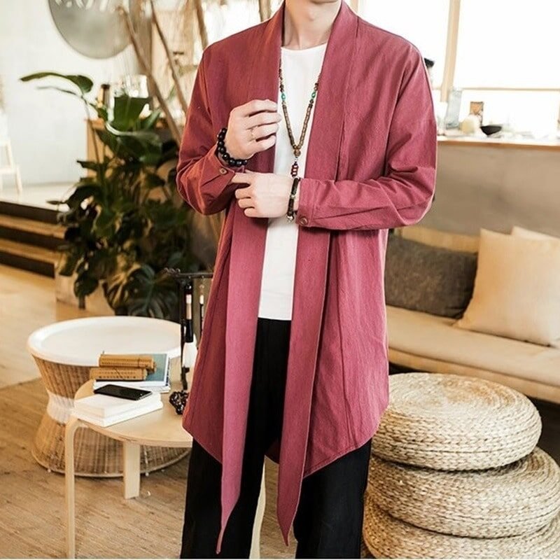 Veste Longue Kimono Homme Rouge